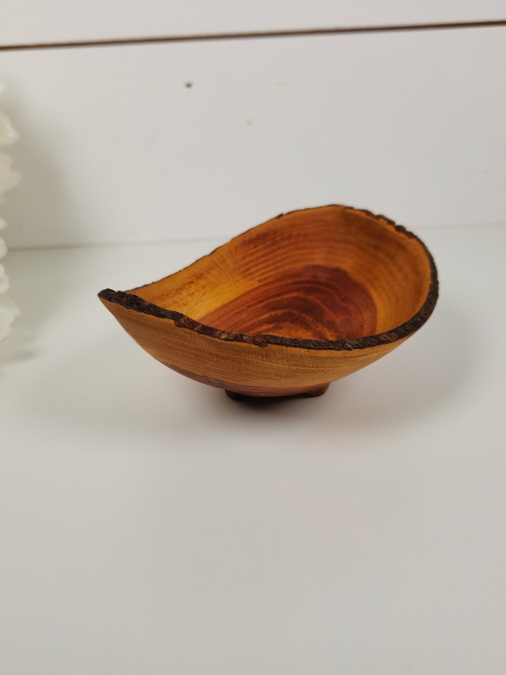 Small Vintage Live Edge Wood Trinket Bowl 5" | Hand Carved Footed Wood Dish